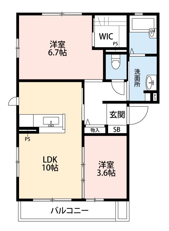 リヴィエール東部(2LDK/2階)の間取り写真