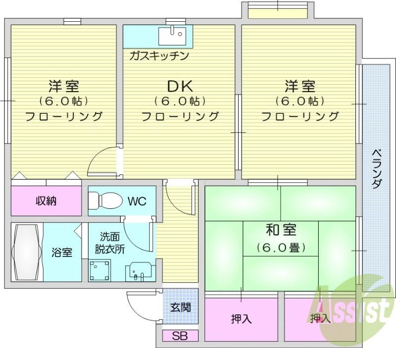 ロイヤルヒルズ雷神(3DK/2階)の間取り写真