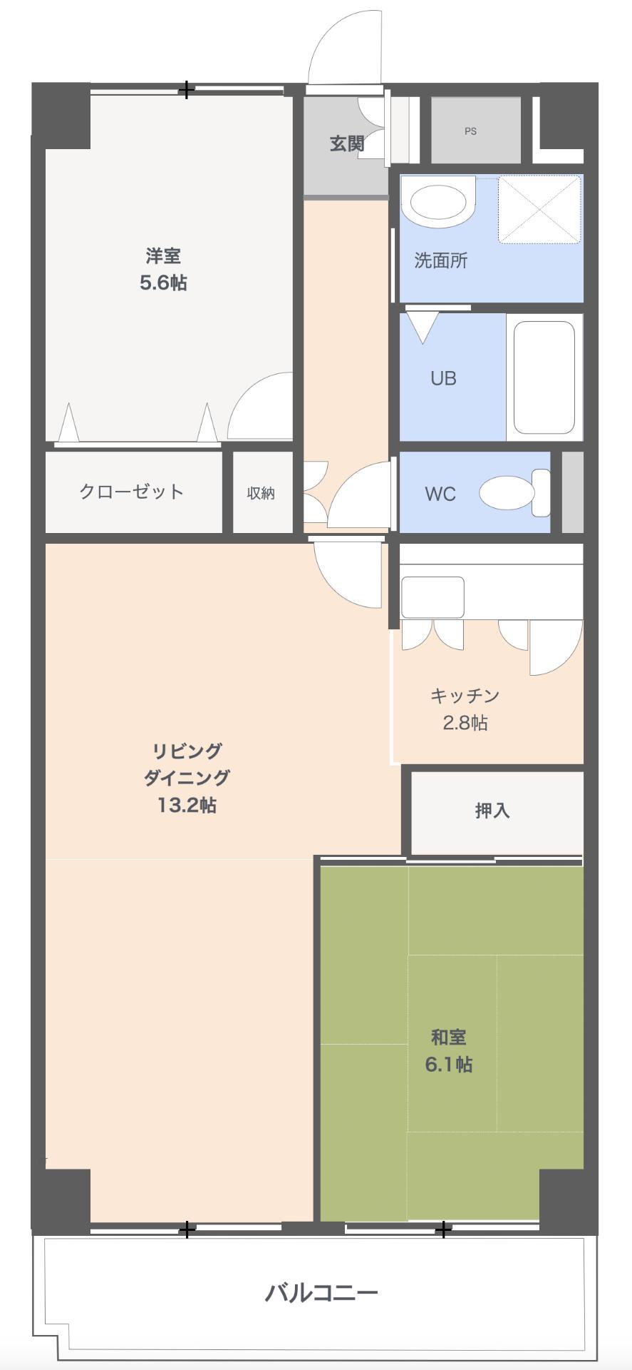 グランブリック水戸(2LDK/5階)の間取り写真