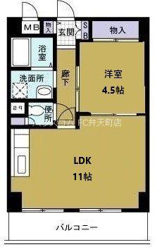 ポートヴィラメイセイ(1LDK/4階)の間取り写真