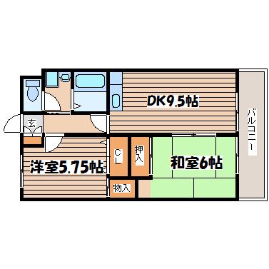 クリスタルテラス(2DK/1階)の間取り写真