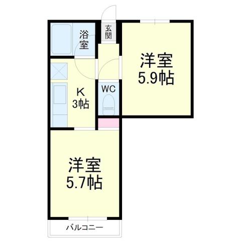 ピアハイツヒロセA棟(2K/2階)の間取り写真