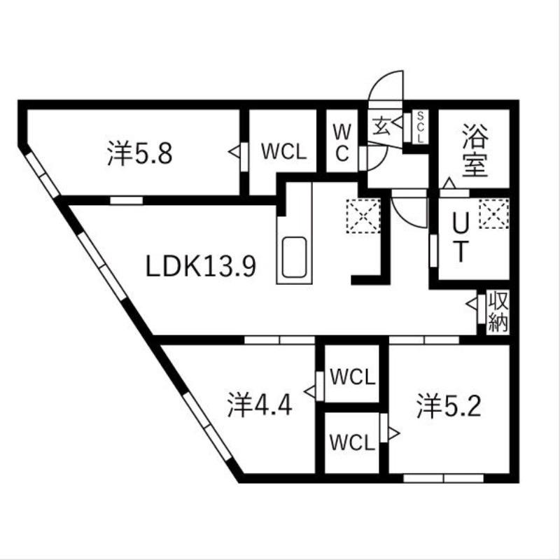 ラグランジュ円山(3LDK/2階)の間取り写真