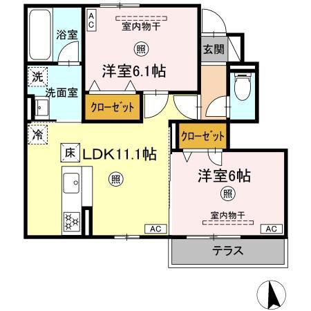 サンコーポラス御所(2LDK/1階)の間取り写真