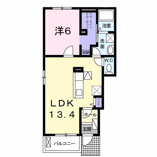 メリディアンベル稲葉(1LDK/1階)の間取り写真