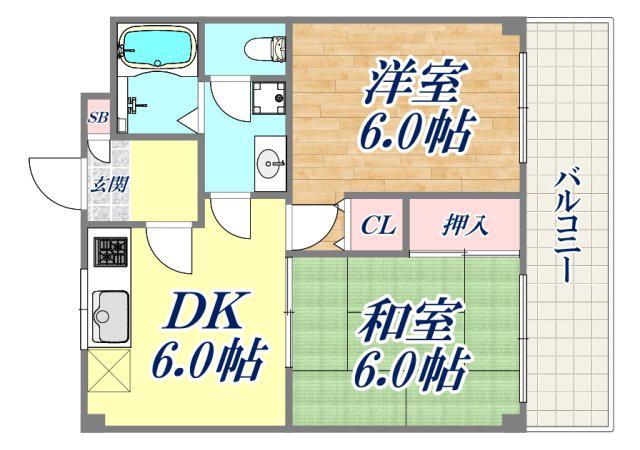 エクレール衣掛(2DK/3階)の間取り写真