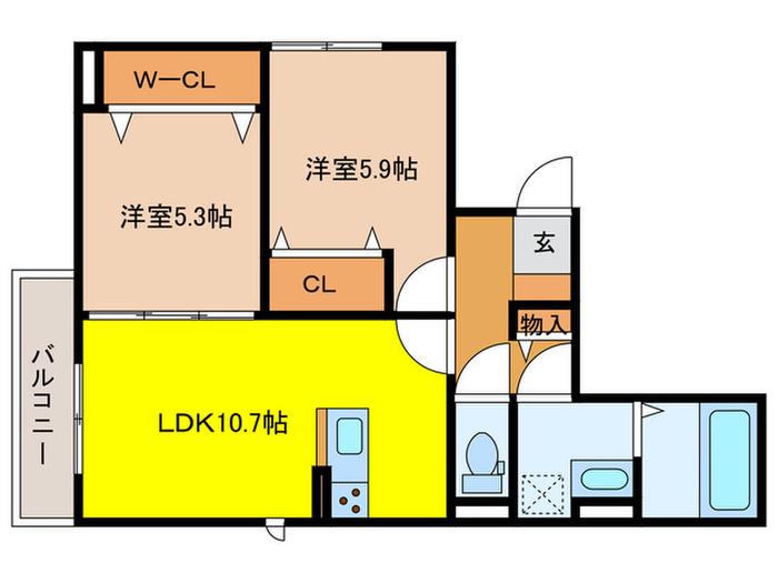 コーシェリ・アイ(2LDK/1階)の間取り写真