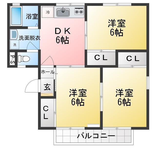 新富士ハイツA(3DK/1階)の間取り写真