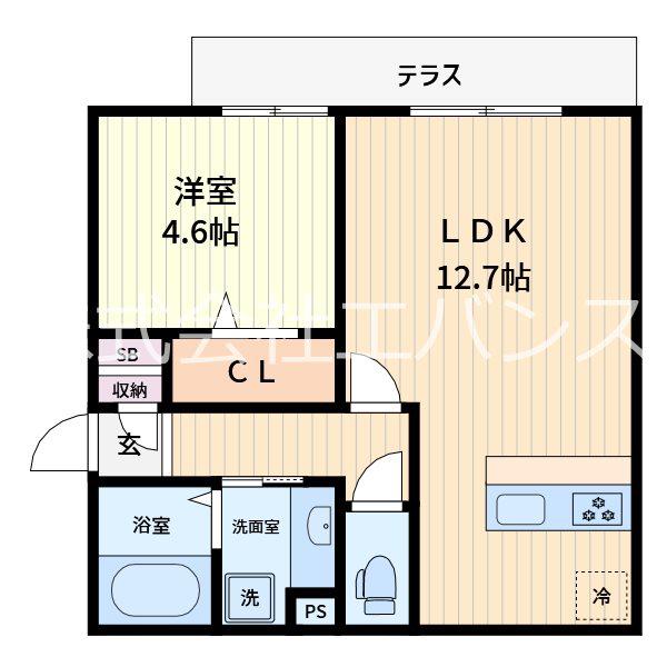 ノーブルヴィラ錦町II(1LDK/1階)の間取り写真