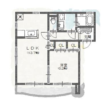 アールモニB(1LDK/1階)の間取り写真