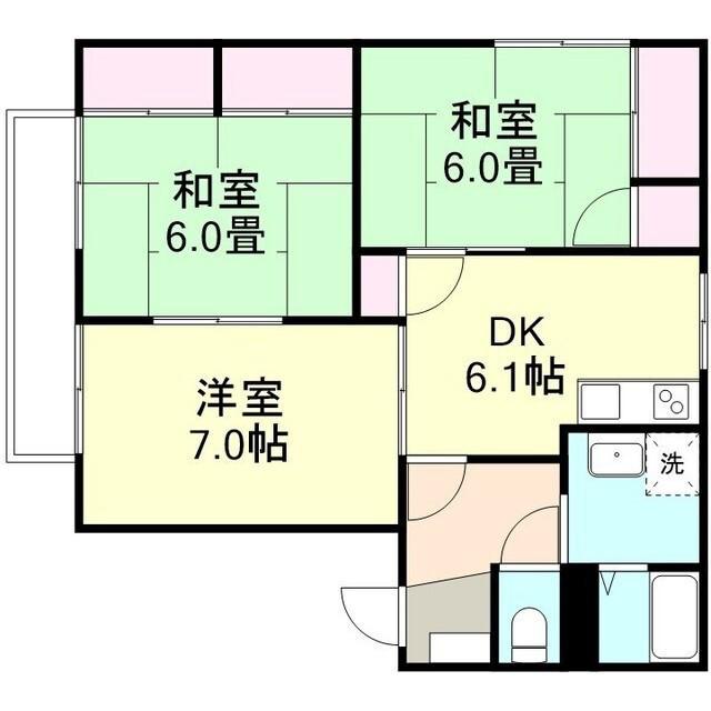 プロムナードE棟(3DK/2階)の間取り写真