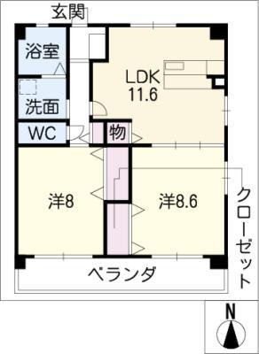 ディアホープ(2LDK/1階)の間取り写真