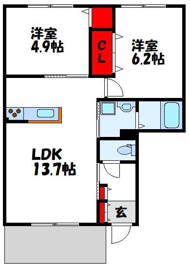 コンフォート美幸(2LDK/1階)の間取り写真