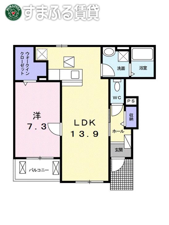 名鉄三河線 碧南中央駅 徒歩12分 2階建 築10年(1LDK/1階)の間取り写真