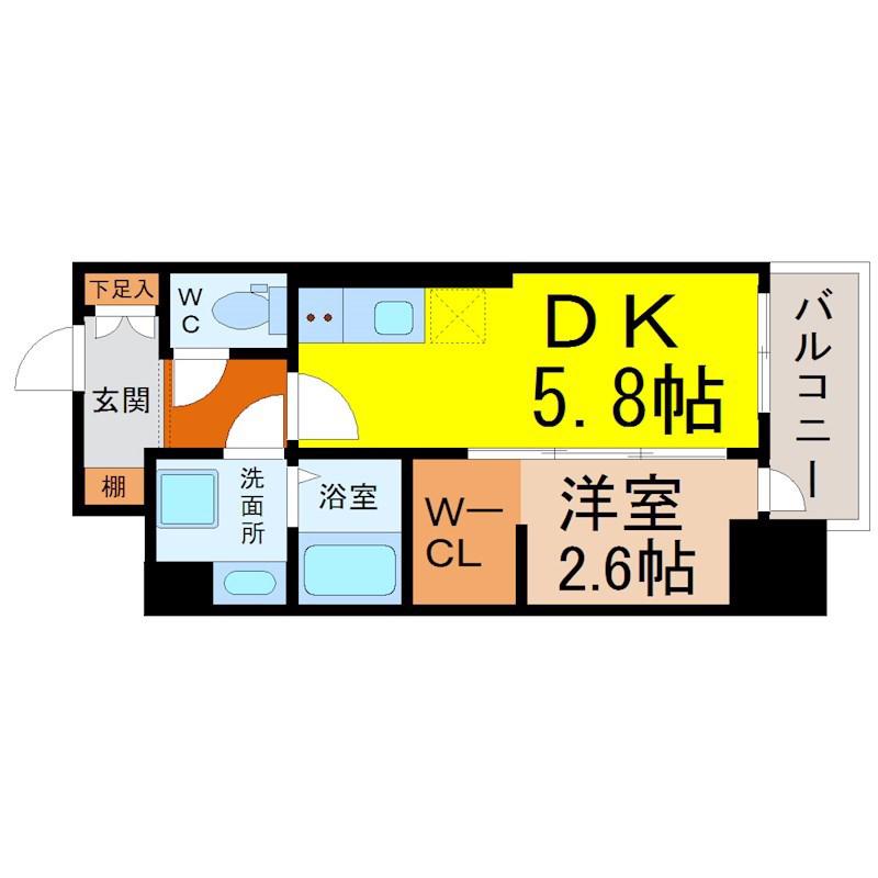 デュオフラッツ鶴舞(1DK/6階)の間取り写真