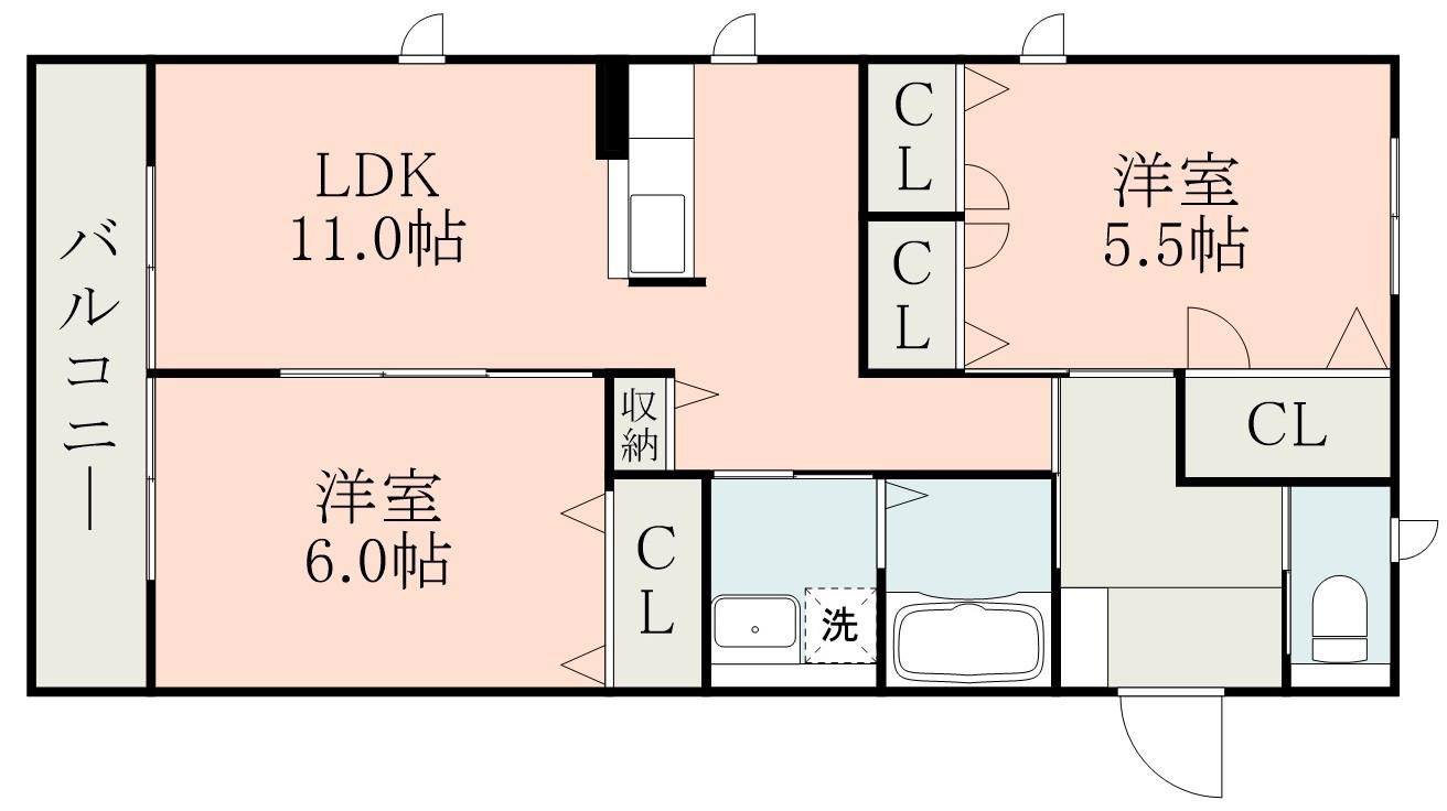 アンソレイユ(2LDK/1階)の間取り写真