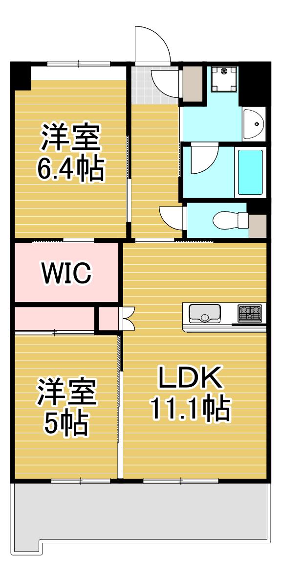 ウイングス西本(2LDK/7階)の間取り写真