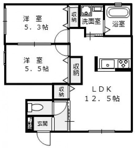 LE CIEL西条(2LDK/1階)の間取り写真