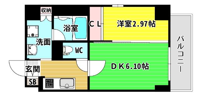 シーズンフラッツ靱本町(2K/8階)の間取り写真