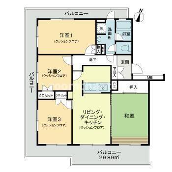 ライオンズマンション下永谷(4LDK/2階)の間取り写真