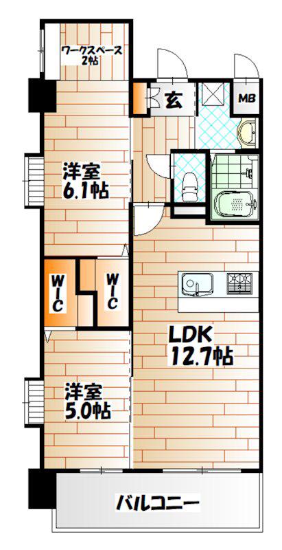 プレミア片野(2LDK/2階)の間取り写真