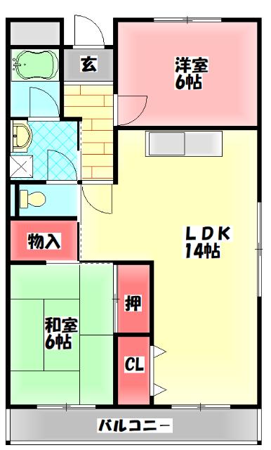 エクセルコート八雲(2LDK/2階)の間取り写真