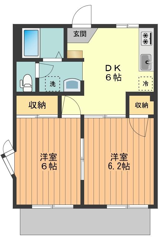 ペルテ川口B(2DK/1階)の間取り写真