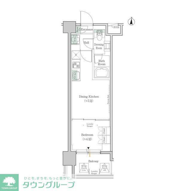 ワンルーフレジデンス錦糸町(1DK/2階)の間取り写真