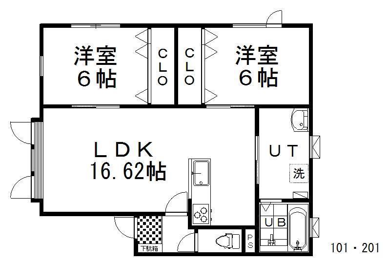 HORNV(2LDK/1階)の間取り写真