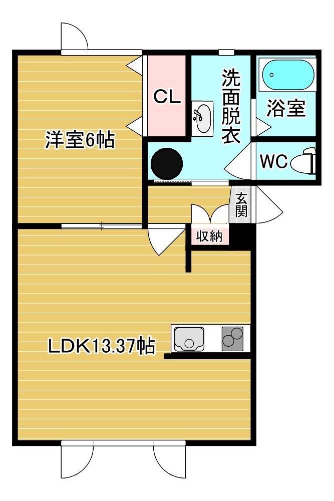 サンライズ駒場(1LDK/2階)の間取り写真