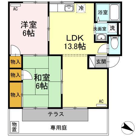 ハイツ万葉B(2LDK/1階)の間取り写真