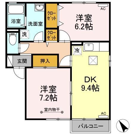 メゾン・ド・クレール C(2DK/1階)の間取り写真