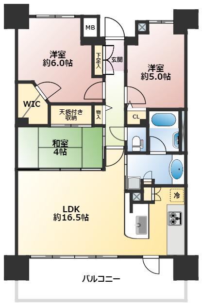 レーベンハイム湘南辻堂(3LDK/11階)の間取り写真