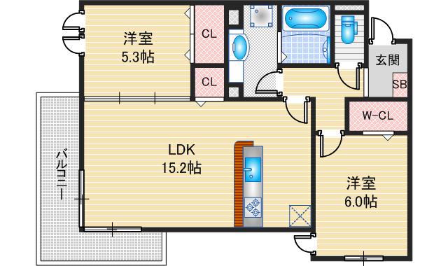ALIVIO(2LDK/2階)の間取り写真