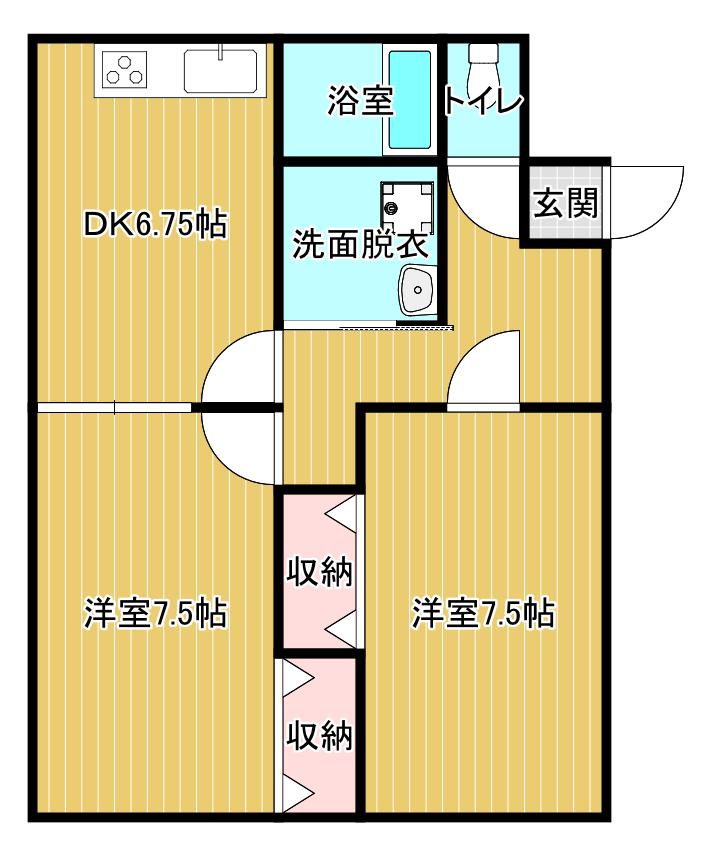 小原コーポII 102(2DK/1階)の間取り写真