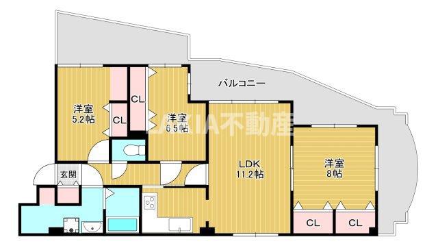グラン・ドムール夕陽丘(3LDK/2階)の間取り写真