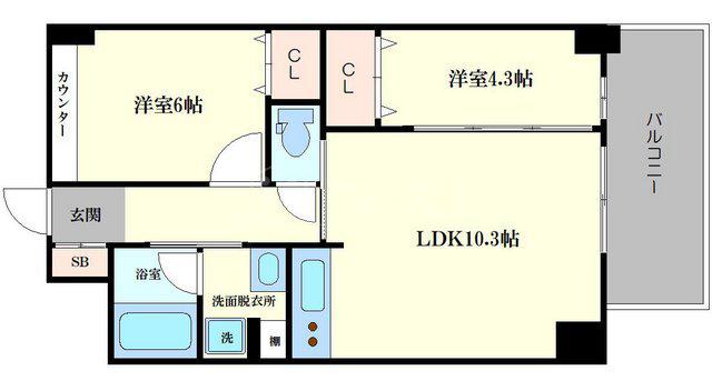 クリプトメリア日本橋(2LDK/2階)の間取り写真