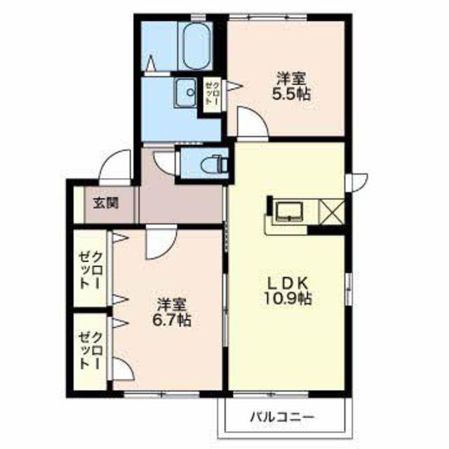 チェスナット ヒルB(2LDK/2階)の間取り写真