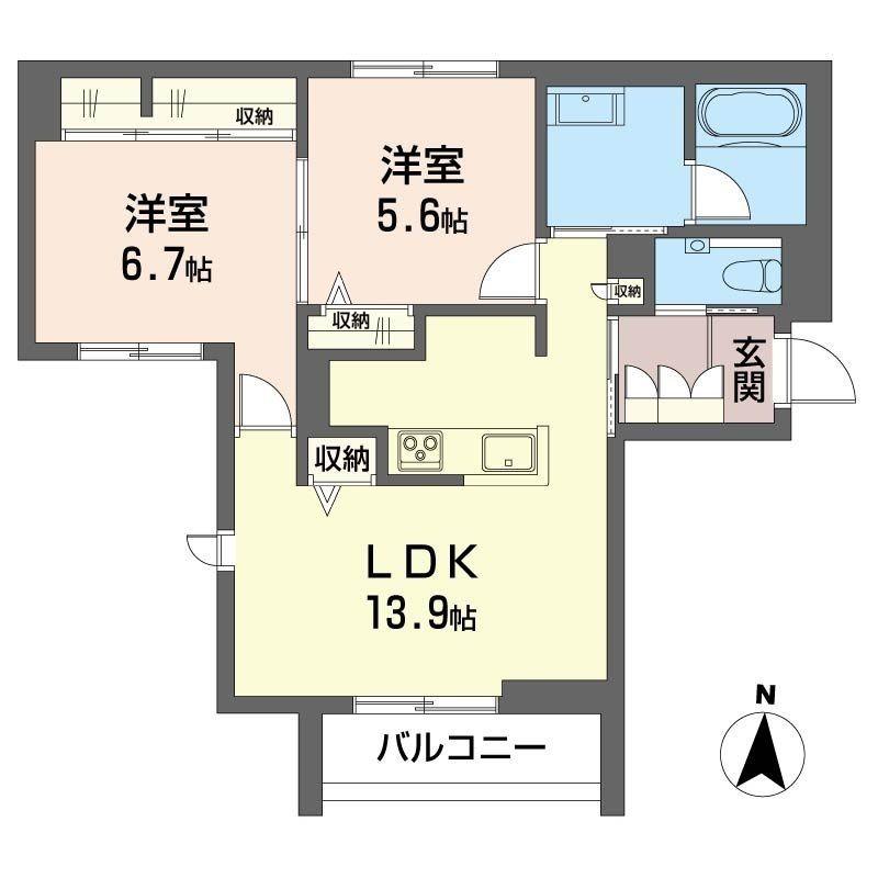 ホシノハウスII(2LDK/2階)の間取り写真