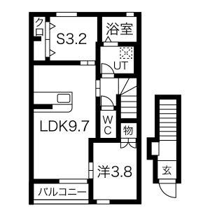 BEL POSTO 星が丘 B棟(1SLDK/2階)の間取り写真