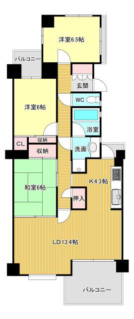 佐鳴湖パークタウン12号棟(3LDK/10階)の間取り写真