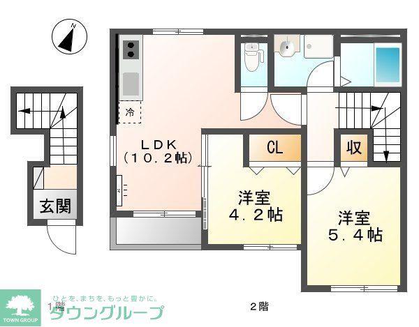 ウィステリアII(2LDK/2階)の間取り写真