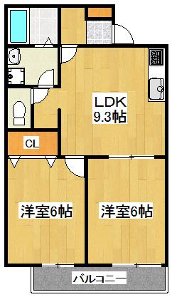 ウエストタウン(2LDK/2階)の間取り写真