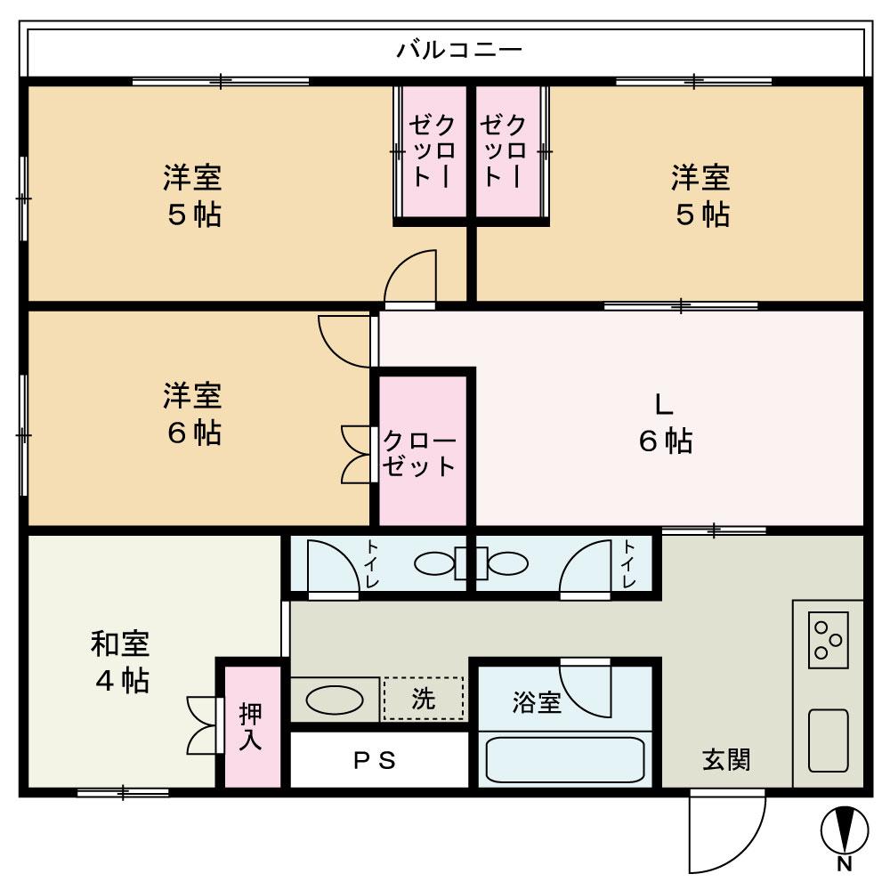 ラフィーネハイツ(4DK/2階)の間取り写真