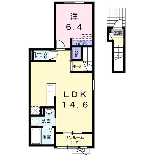 フェリオ河渡(1LDK/2階)の間取り写真