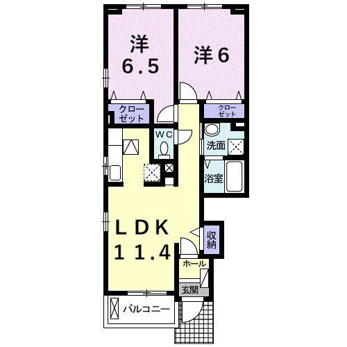 グラシオッソB(2LDK/1階)の間取り写真