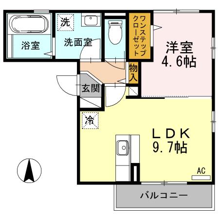 アビコシオン(1LDK/2階)の間取り写真