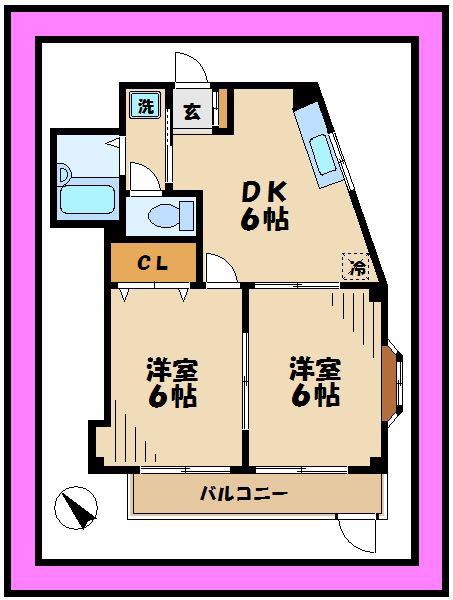 クレストコートN(2DK/2階)の間取り写真