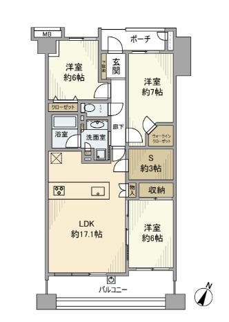 オーベル浦和シティフォレスト(3SLDK/7階)の間取り写真