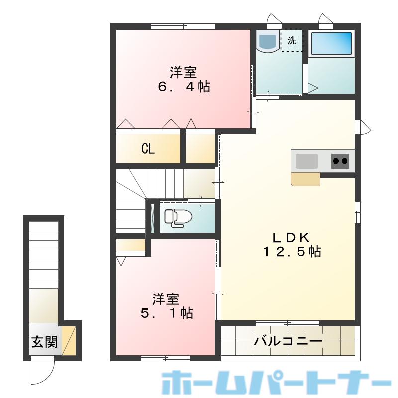 ヒルサイドコートE棟(2LDK/2階)の間取り写真